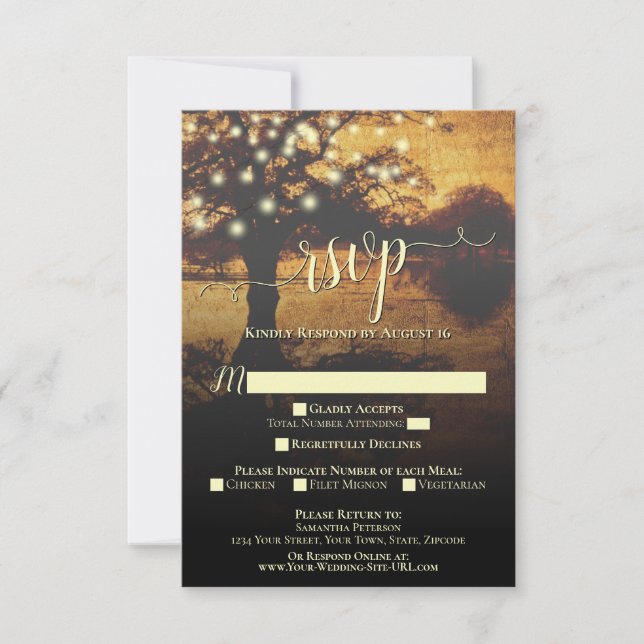 Rustic Autumn Tree with Lights Elegant Wedding RSVP Card (Front)