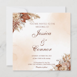 Rustic Autumn Watercolor Floral Wedding Invitation