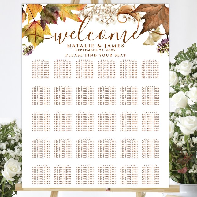 Rustic Autumn Wedding 30 Table Seating Poster (Creator Uploaded)