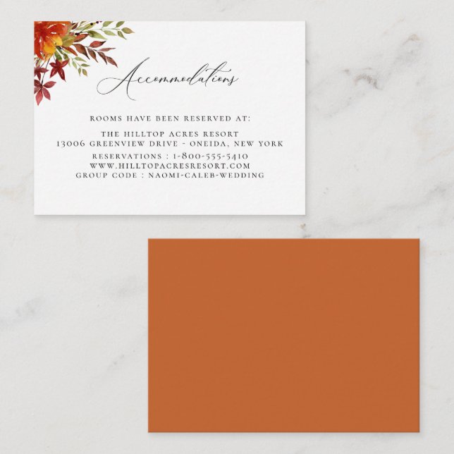 Rustic Autumn Wedding Accommodations Enclosure Card (Front/Back)