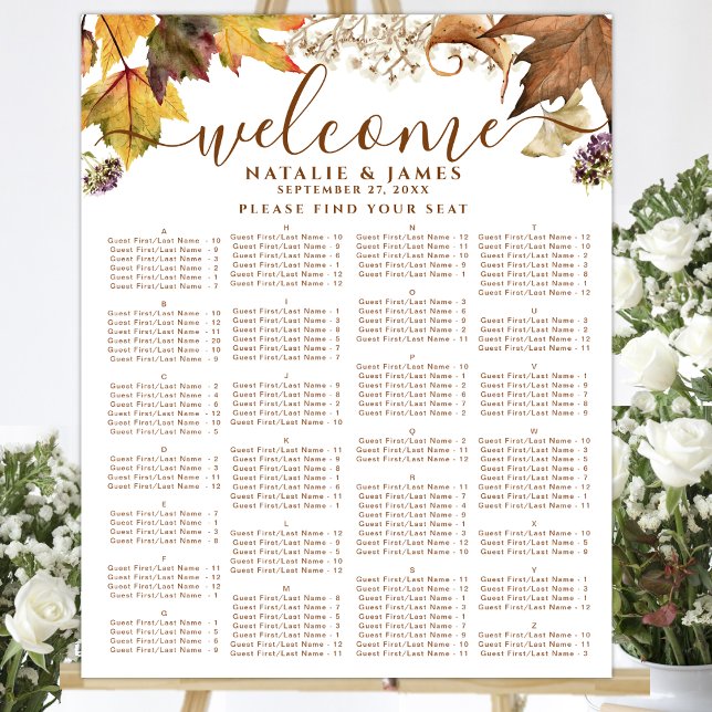 Rustic Autumn Wedding Alphabetical Seating Chart  (Creator Uploaded)