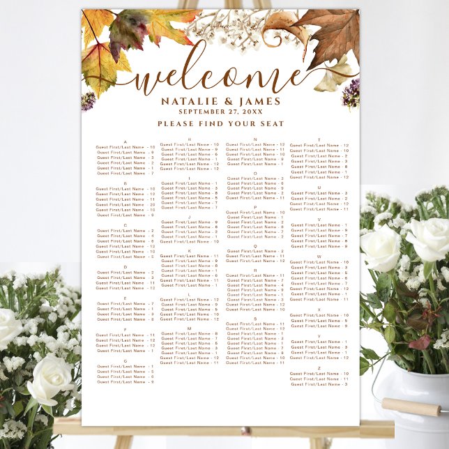 Rustic Autumn Wedding Alphabetical Table Seating Poster (Creator Uploaded)