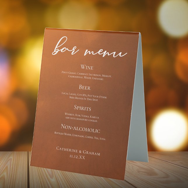 Rustic Autumn Wedding Burnt Orange Bar Menu (Creator Uploaded)