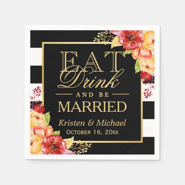 Rustic Autumn Wedding EAT Drink and Be Married Napkin (Front)