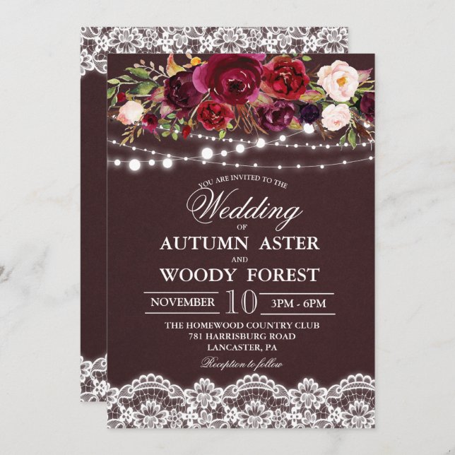 Rustic Autumn Wedding Invitation (Front/Back)