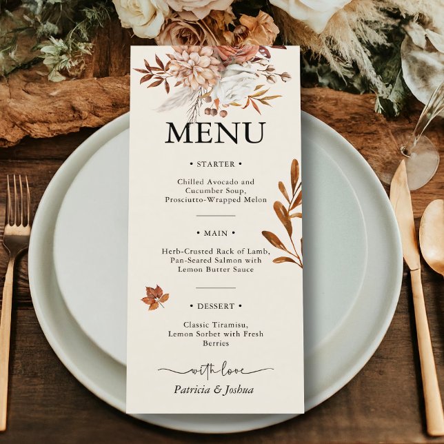 Rustic Autumn Wedding Menu Elegant Burnt Orange (Creator Uploaded)