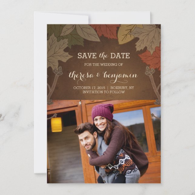 Rustic Autumn Wedding Save The Date Card (Front)