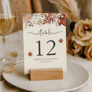 Rustic Autumn Wedding Table Number Card
