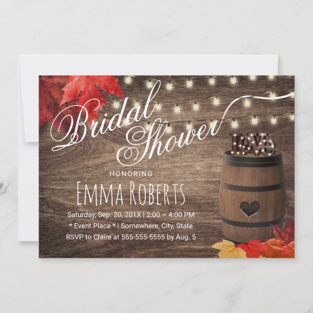 Rustic Autumn Wedding Wine Barrel Bridal Shower Invitation (Front)