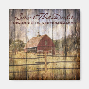 rustic autumn western country red barn wedding magnet