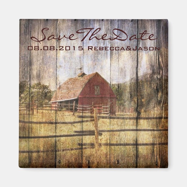 rustic autumn western country red barn wedding magnet (Front)
