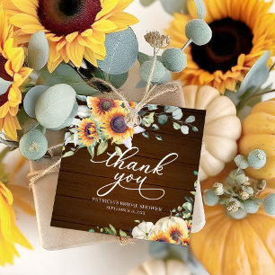 Rustic Autumn White Pumpkin and Sunflowers Wedding Favour Tags