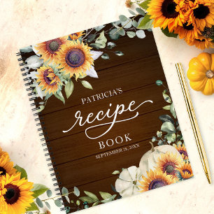 Rustic Autumn White Pumpkin Sunflower Recipe Book