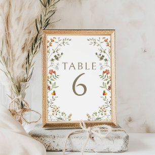 Rustic Autumn Wildflower Wedding Table Numbers