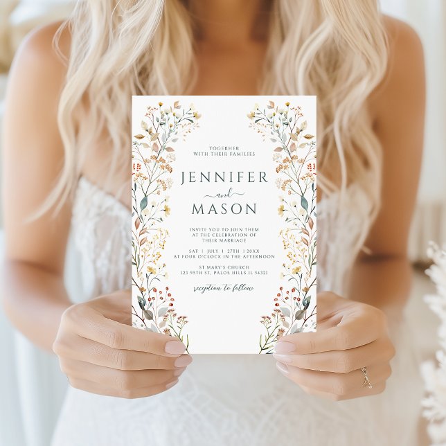 Rustic Autumn Wildflower Wreath Wedding Invitation (Creator Uploaded)