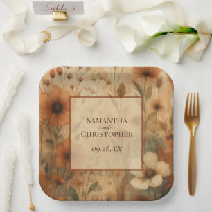Rustic Autumn Wildflowers Elegant Boho Wedding Paper Plate