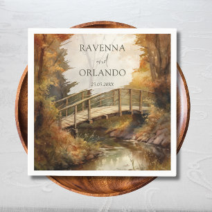 Rustic Autumn Woodland Bridge Fall Wedding Napkin