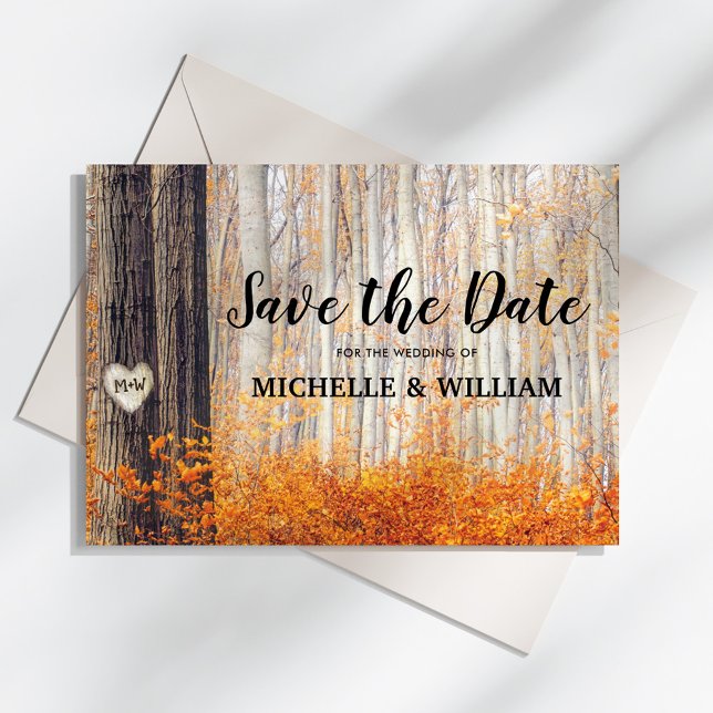 Rustic Autumn Woodland Save the Date Postcard (Creator Uploaded)