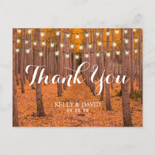 Rustic Autumn Woods Fall Wedding Thank You Postcard