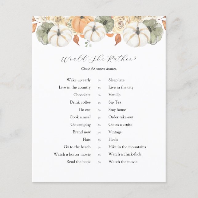 Rustic Autumn Would She Rather Game (Front)