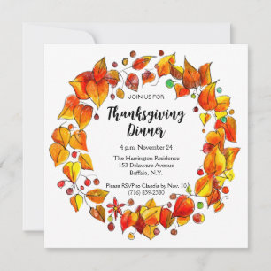 Rustic Autumn Wreath Colourful Thanksgiving Dinner Invitation