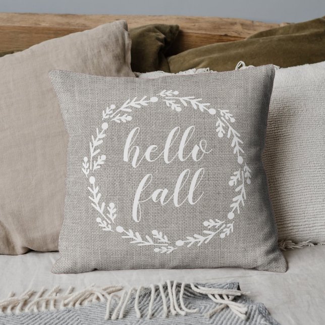 Rustic Autumn Wreath Hello Fall Cushion (Creator Uploaded)