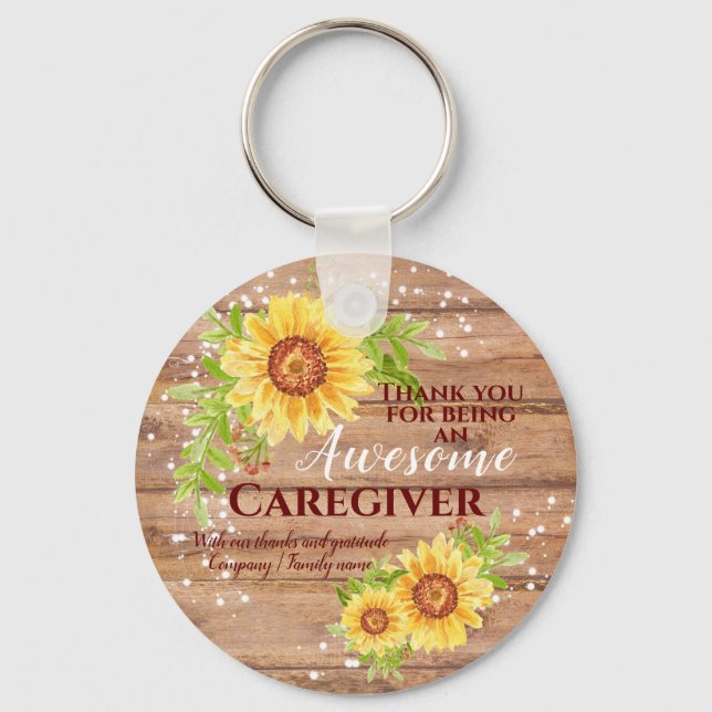 Rustic Awesome Caregiver Floral Sunflower  Key Ring (Front)