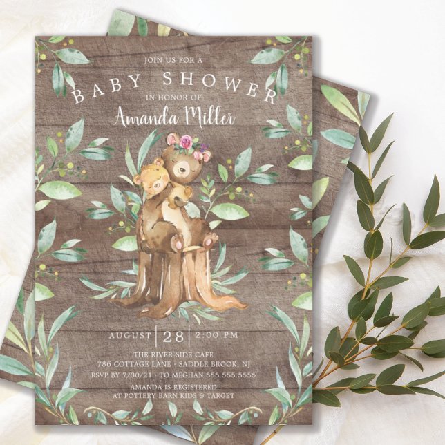 Rustic Baby Bear and Mum Baby Shower Invitation (Creator Uploaded)