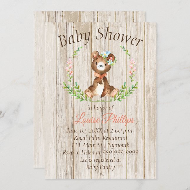 Rustic Baby Bear Baby Shower Invitation (Front/Back)