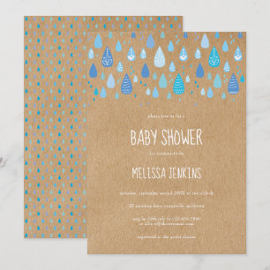 Rustic Baby Blue Raindrops Baby Shower / Sprinkle Invitation