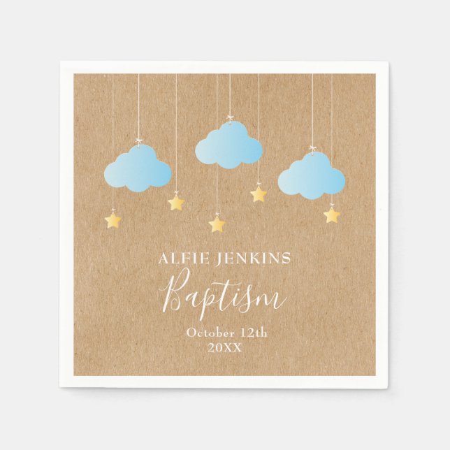 Rustic Baby Boy Baptism Christening Twinkle Stars Napkin (Front)