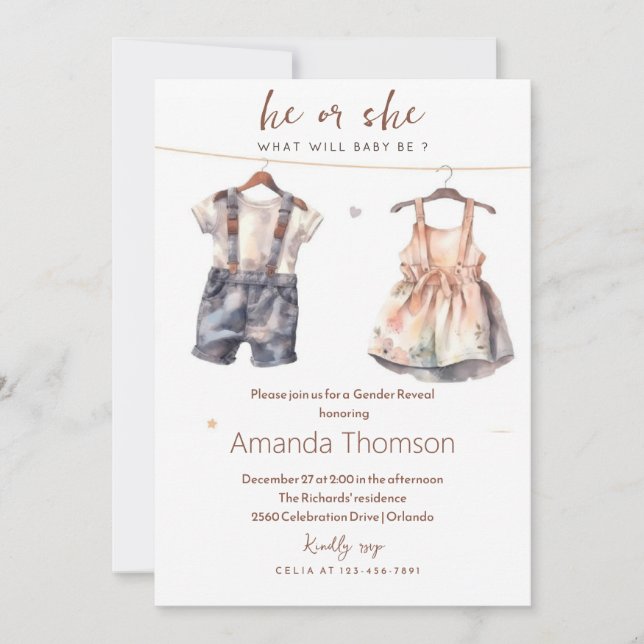 Rustic Baby Clothes Gender Reveal  Invitation (Front)