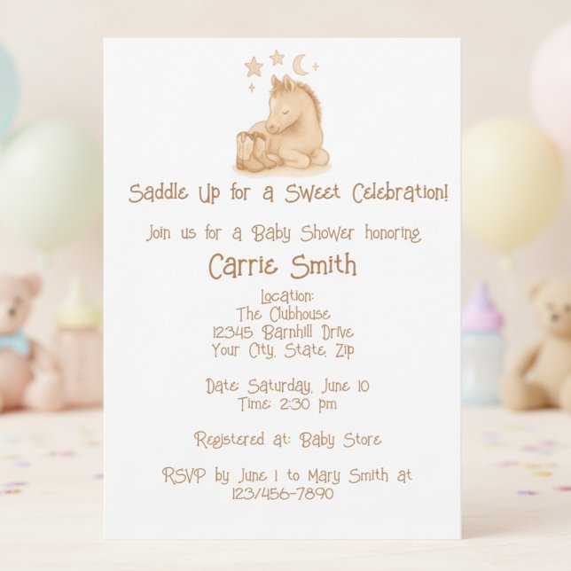 Rustic Baby Cowboy Boots and Foal Invitation (Rustic baby cowboy boots and foal baby shower invitation)