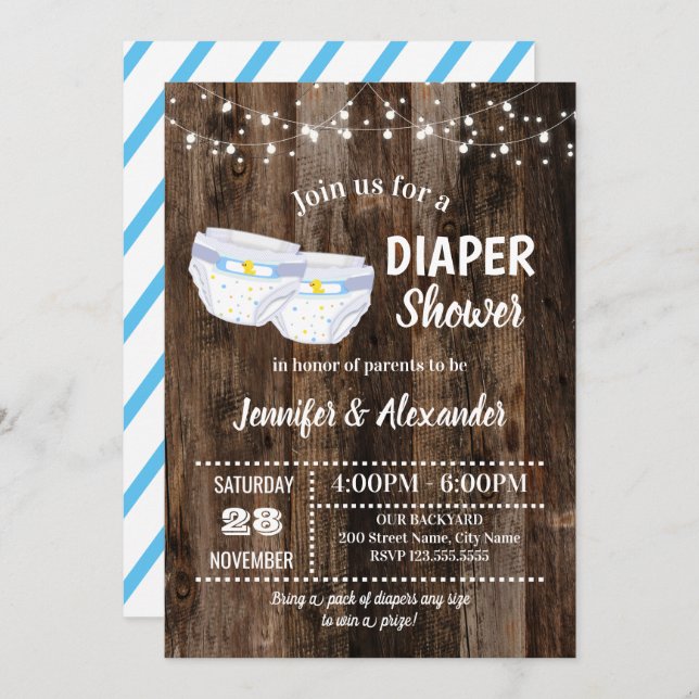 Rustic Baby Diaper Shower Invitation (Front/Back)
