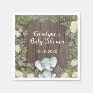 Rustic Baby Elephant / Botanical Greenery / Safari Napkin