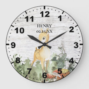 Rustic Baby Fawn Deer Nature Greenery Barn Wood Large Clock