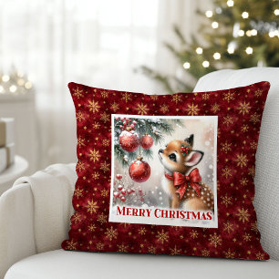 Rustic Baby Fawn Winter Scene Kids Room Decor Xmas Cushion