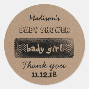 Rustic Baby Girl Baby Shower Thank You Classic Round Sticker