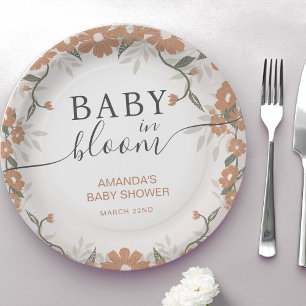 Rustic Baby in Bloom Daisy Shower Paper Plate