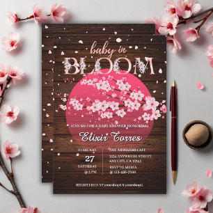 Rustic Baby in Bloom Sakura Cherry Blossom Invitation