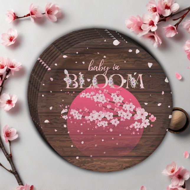 Rustic Baby in Bloom Sakura Cherry Blossom  Paper Plate (Creator Uploaded)