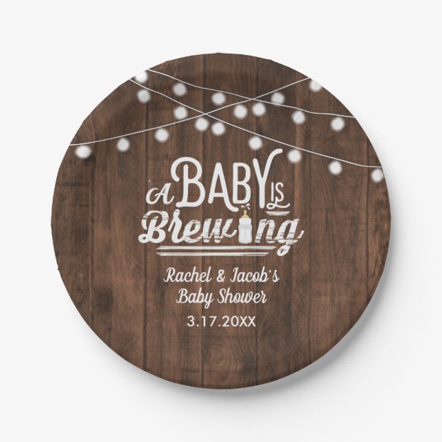 Rustic Baby is Brewing Baby Shower Paper Plate (Front)