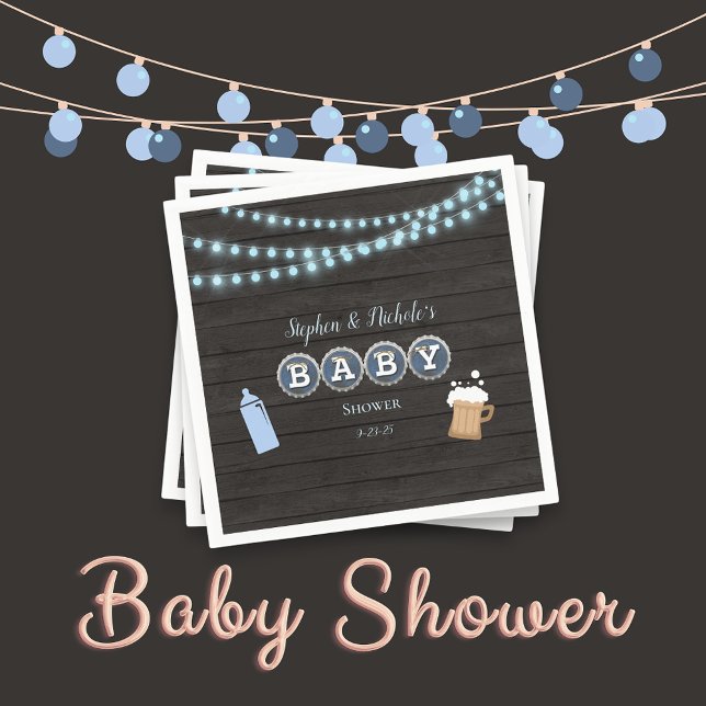 Rustic Baby Is Brewing Blue Baby Shower Napkin (Creator Uploaded)