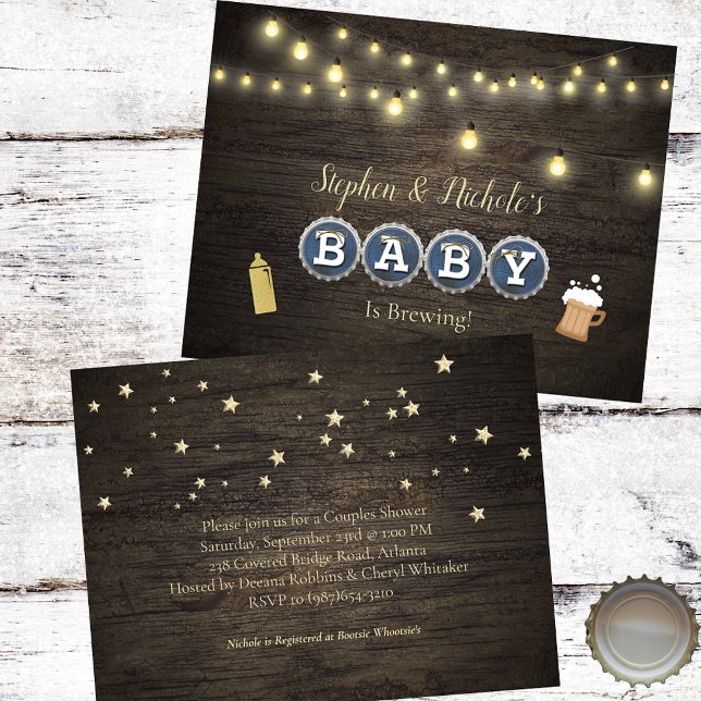 Rustic Baby Is Brewing Gold Baby Shower Invitation (Creator Uploaded)