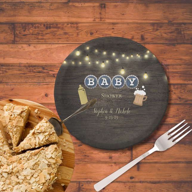 Rustic Baby Is Brewing Gold Baby Shower Paper Plate (Creator Uploaded)