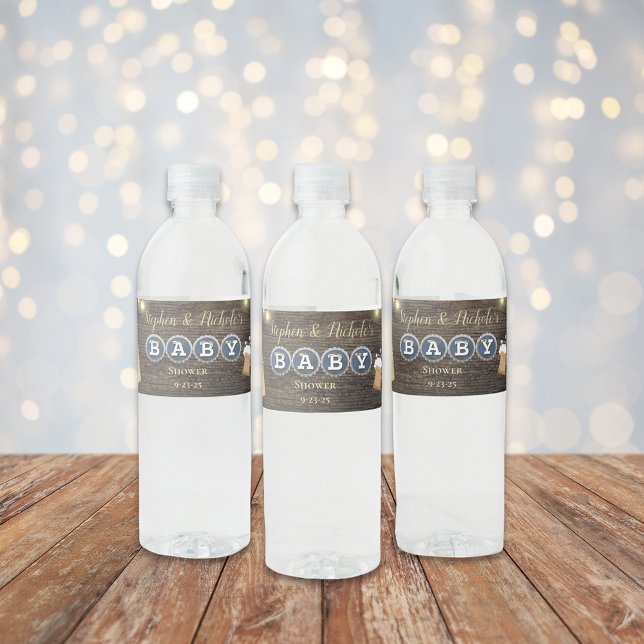 Rustic Baby Is Brewing Gold Baby Shower Water Bottle Label (Creator Uploaded)