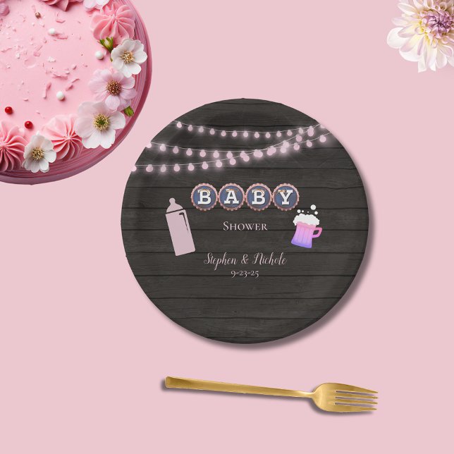 Rustic Baby Is Brewing Pink Baby Shower Paper Plate (Creator Uploaded)