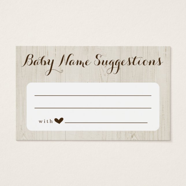 Rustic Baby Name Suggestions Card for Baby Shower (Front)