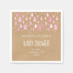 Rustic baby pink raindrops couples baby shower napkin