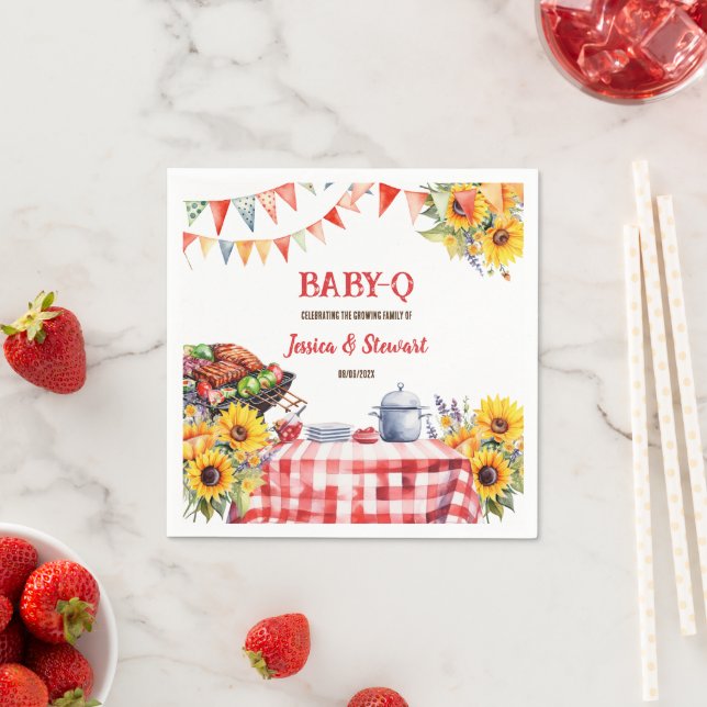 Rustic BABY-Q Barbecue Picnic Sunflower Plaid Napkin (Insitu)